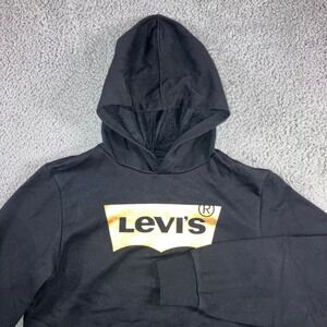 Levis Hoodie Boys Large Fleece Black Long Sleeve Pullover Y2K